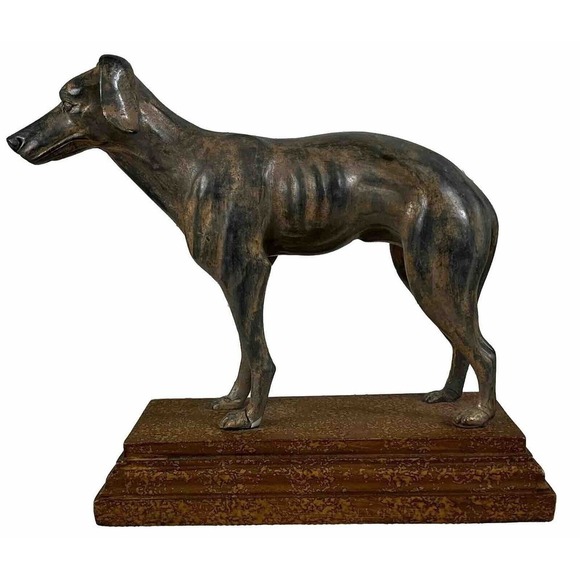 Art Deco Style Bronzed Statue Sculpture Whippet Greyhound Dog on Base - Picture 2 of 10